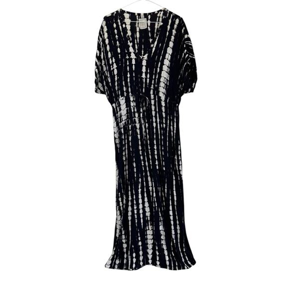 RUNAWAY CHILD Black White Tie Dye Kaftan Beach Coverup Maxi Dress Hand Made OS - Picture 2 of 15